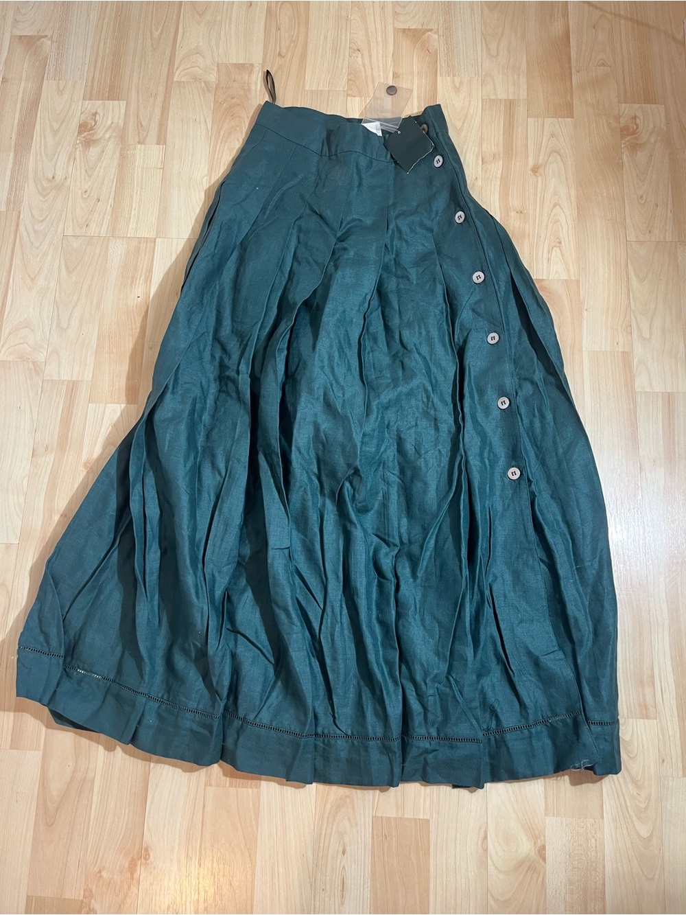 Women's Vintage Laura Ashley Midi Skirt Green Linen Size 4 Flowy Button NWT